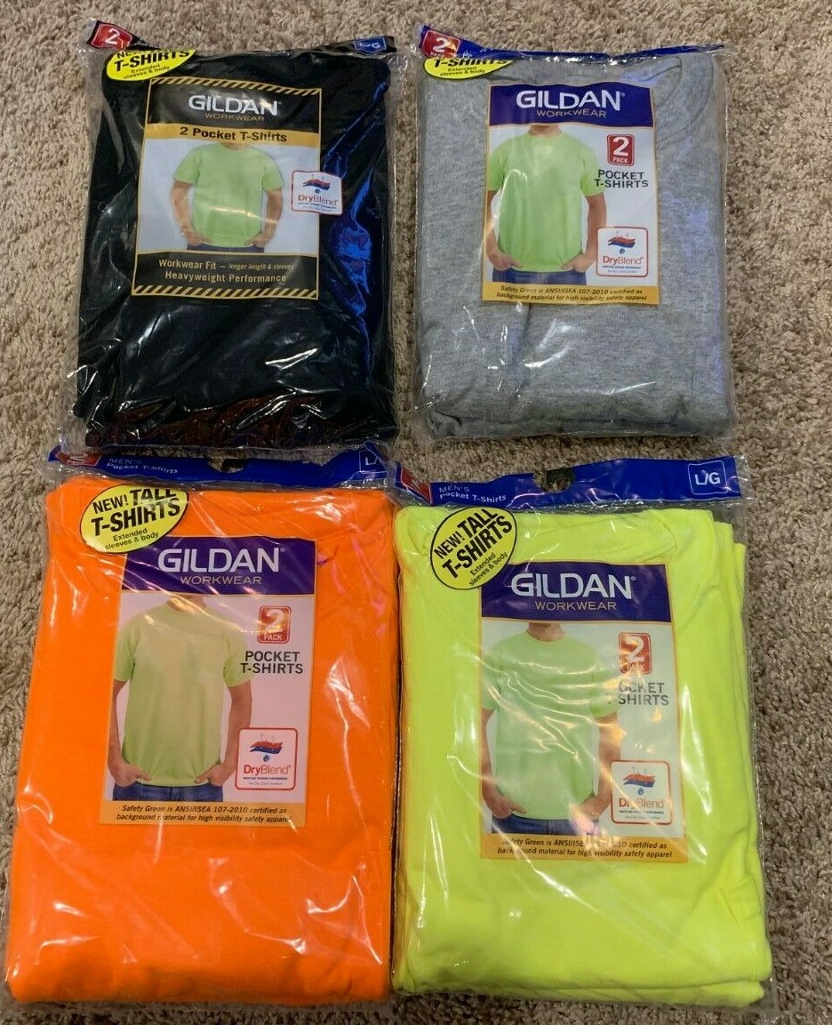 Gildan Men’s T-Shirts DryBlend WorkWear Tall Sizes W/Pocket 2-Pack XLTLT J5-12