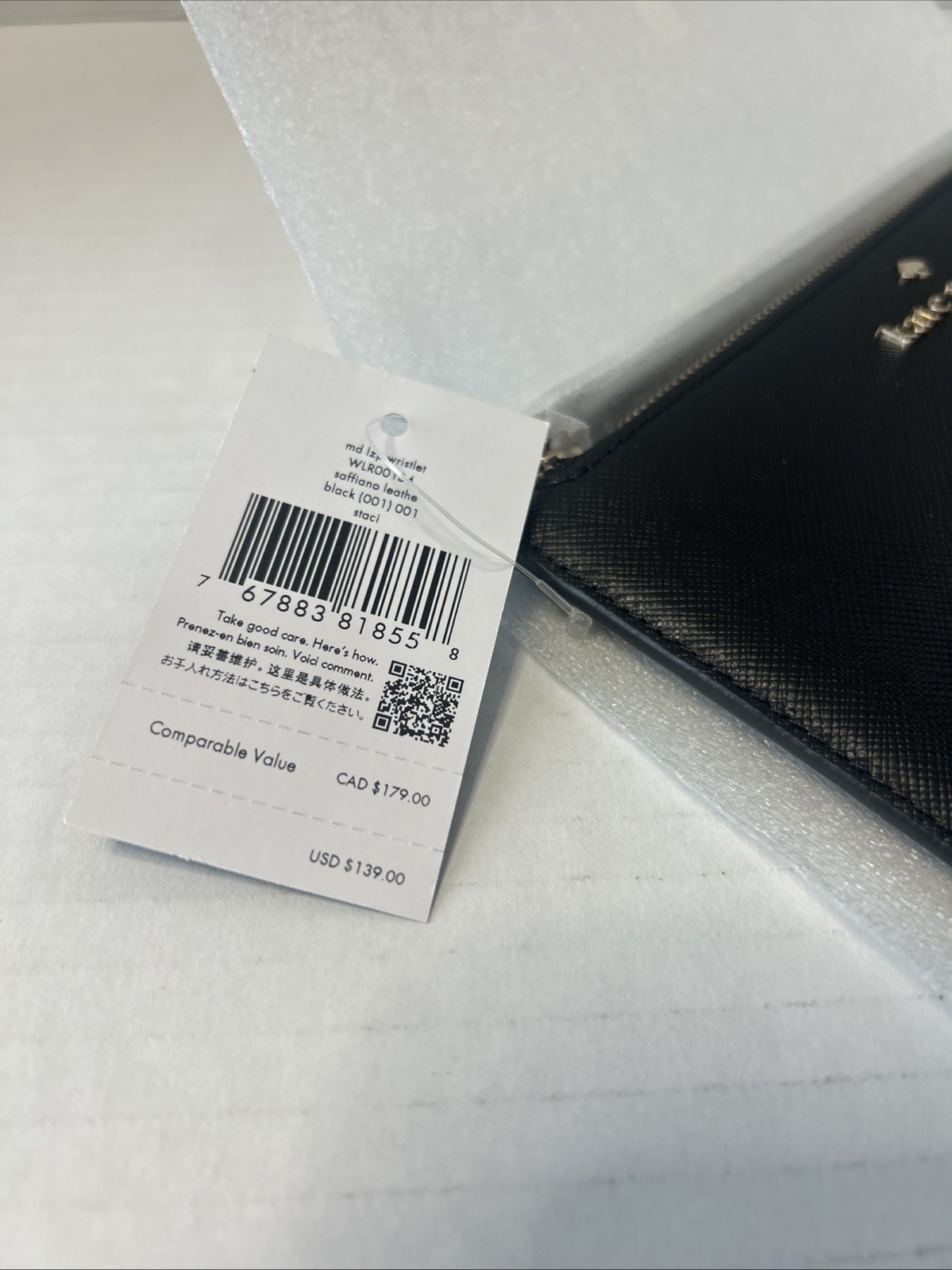 NWT Kate Spade staci medium l-zip saffiano leather wristlet Black