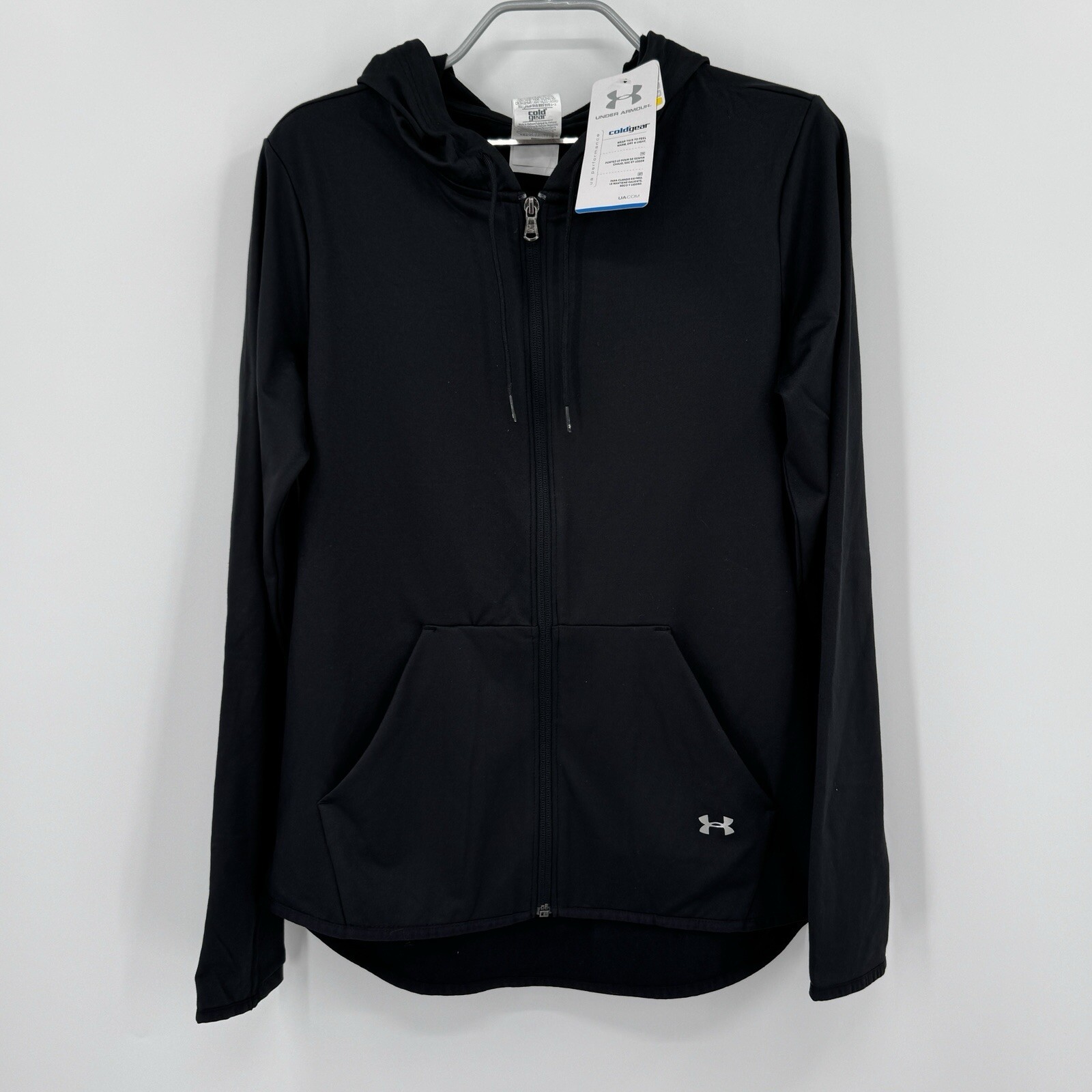 Under Armour Cold Gear Full Zip Hooded Jacket sz L Women’s in Black Fleece Lined