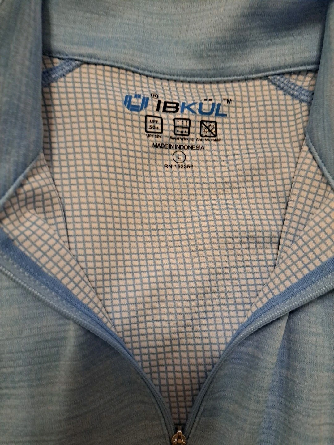 Ibkul Space Dye Mini Grid Knit Pullover SPF 50 Blue Size L EUC Returns Accepted