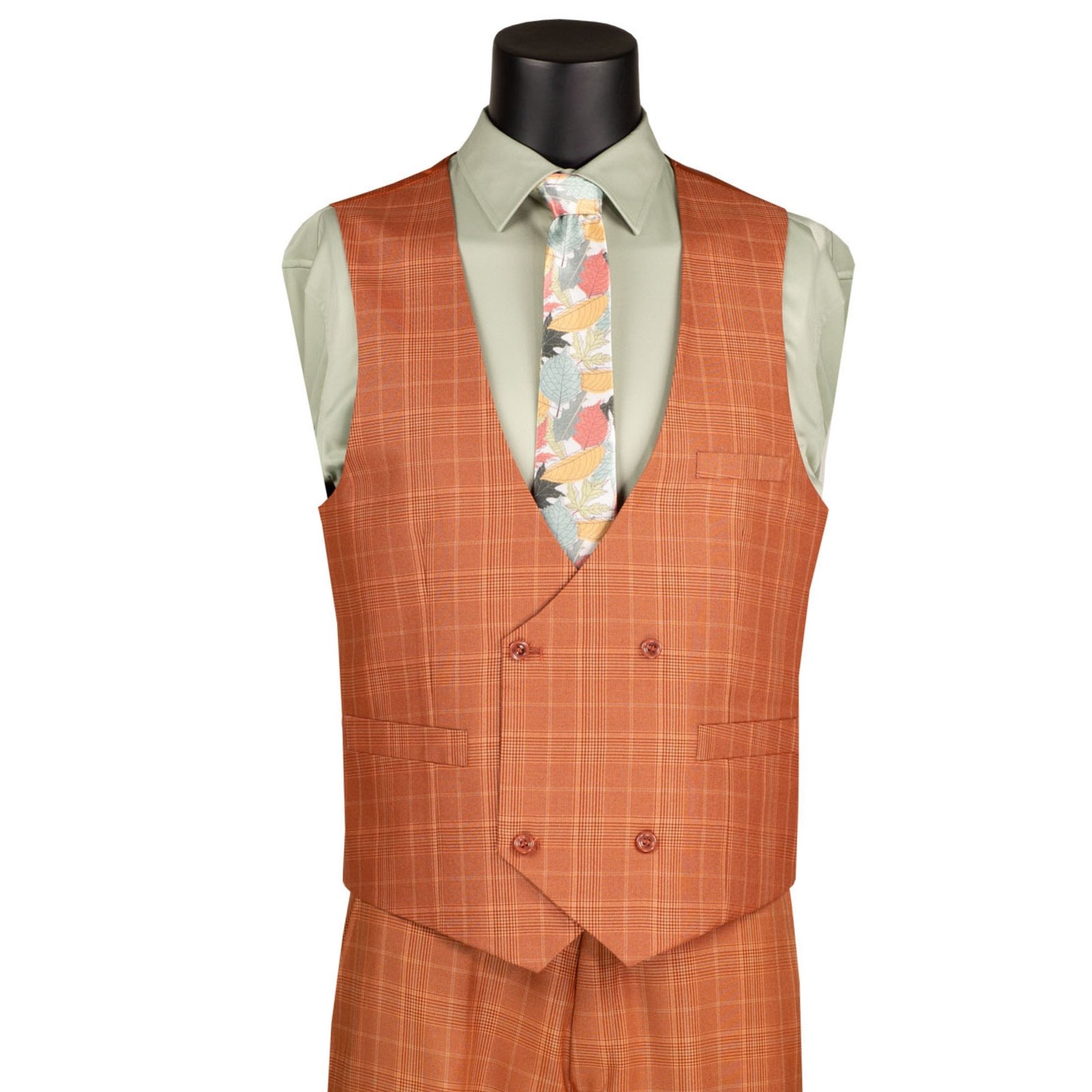 VINCI Men’s Rust Sharkskin Glen Plaid 3 Piece Classic Fit Suit – NEW