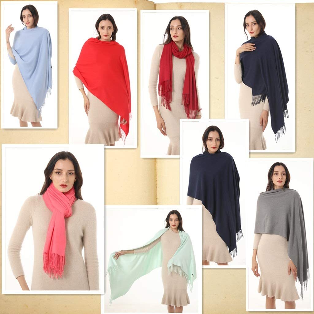 2PLY 78X28 Pashmina Solid Silk Shawl Wrap Cashmere Wool Feel Silky Stole Scarf