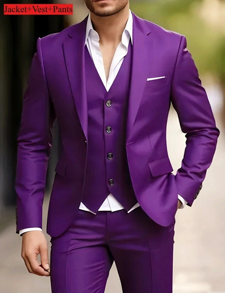 Men’s 3-Piece Slim Fit Suit Set Formal Wedding Business Party Blazer Vest Pant