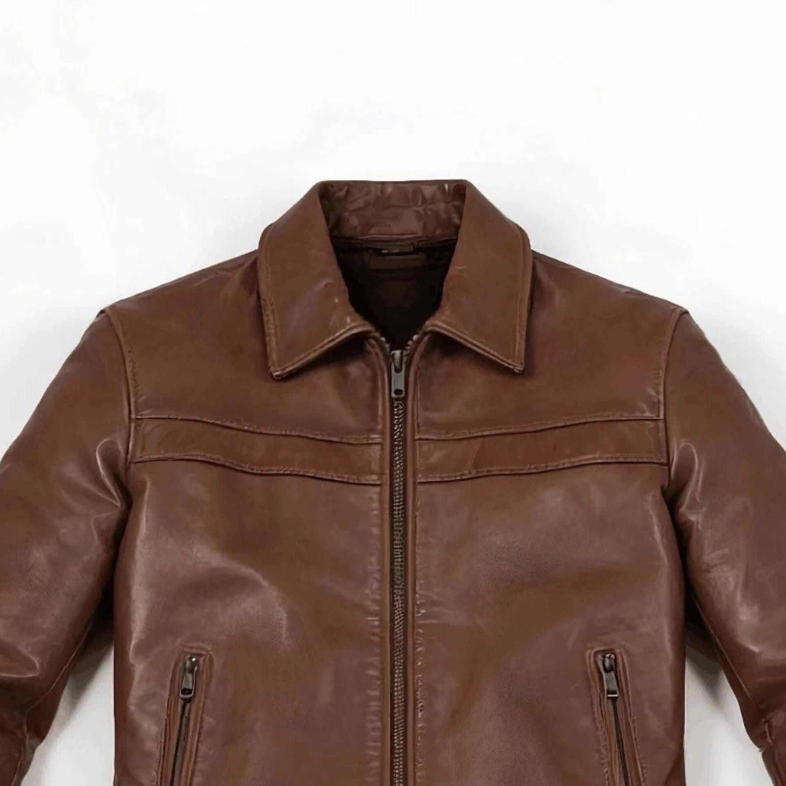 Men’s Brown Leather Cafe Racer Jacket Classic Vintage Motorcycle Handmade Coat