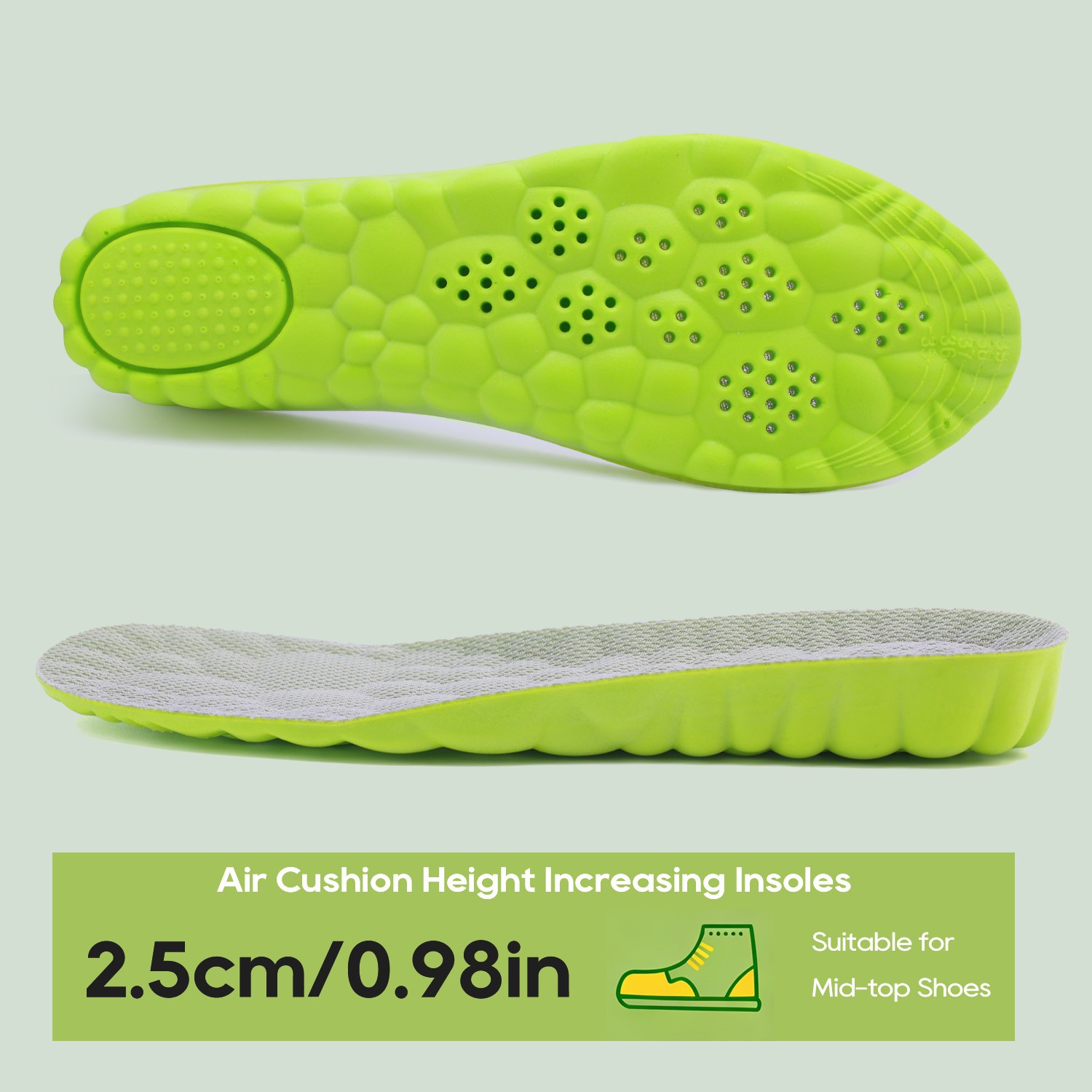 4D Cloud Height Increasing Insoles – Ultra Soft Elastic Comfort Shoe Pads US7-12