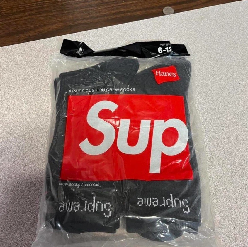 Supreme Hanes Black Crew Socks 4 Pack Men’s Size 6-12 New Sealed
