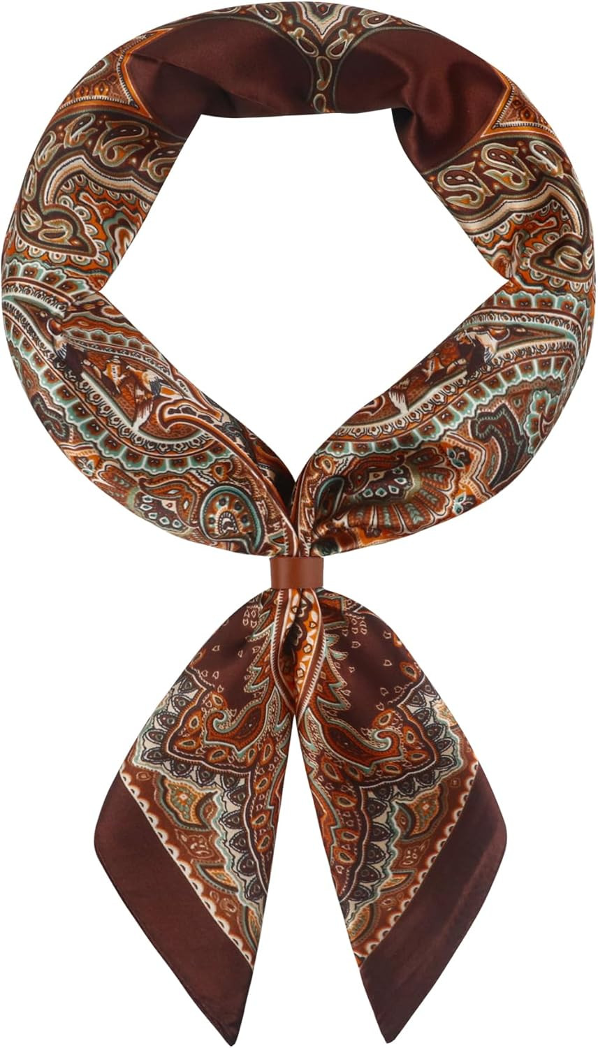 35 Inch Wild Rag Cowboy Bandana Scarf Large Neckerchief Silk Feel R-dark Brown