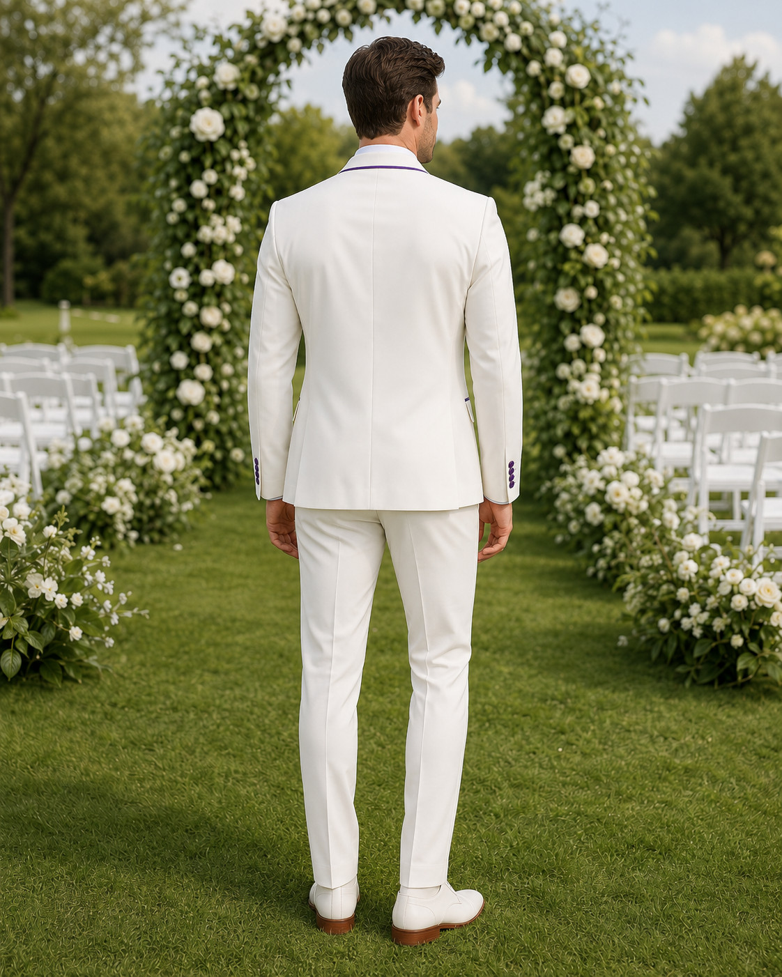 Mens White Purple 3 Piece Suit Blazer Vest Pants Wedding Groom Prom Formal Wear