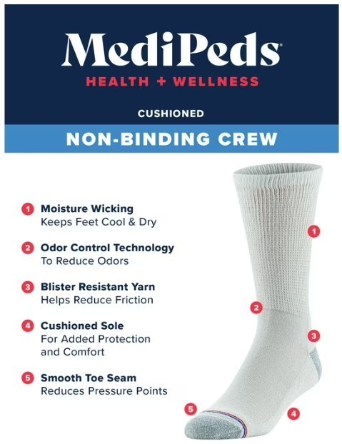 MediPeds Men’s Non-Binding Crew Socks, 12-Pairs, Large Shoe Size 7-12🎈FREE SHIP