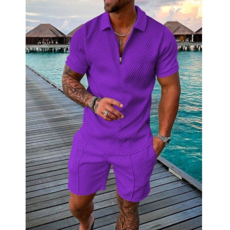 Mens Short Sets 2 Piece Outfits Pol Shirt Casual Short Sleeve and Shorts Set