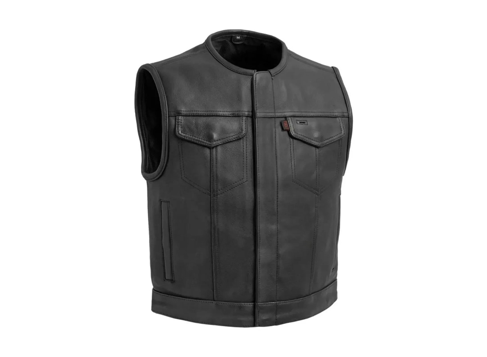 Men’s Black Leather Biker Vest Sleeveless Motorcycle Waistcoat Classic Vest