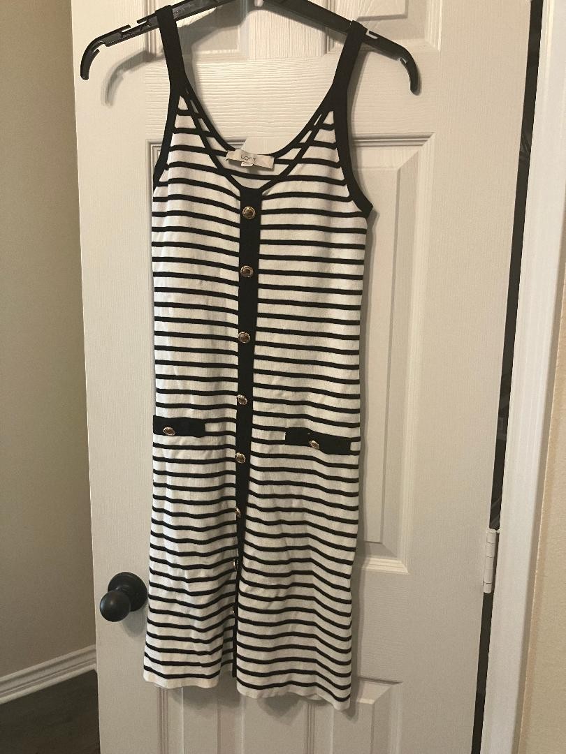 Ann Taylor Loft Navy & white stripe Sleeveless Spaghetti Straps Dress Medium