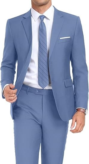 Mens 2 Piece Suit Set Slim Fit 2 Button Dress Suits Tuxedo Set Wedding Blazer
