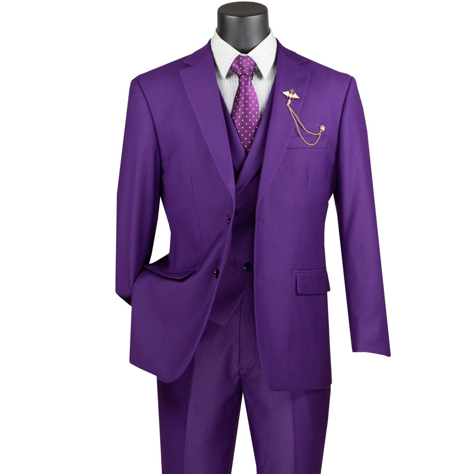 VINCI Men’s Purple 3-Piece Modern Fit Suit w/ Adjustable Waist – NEW