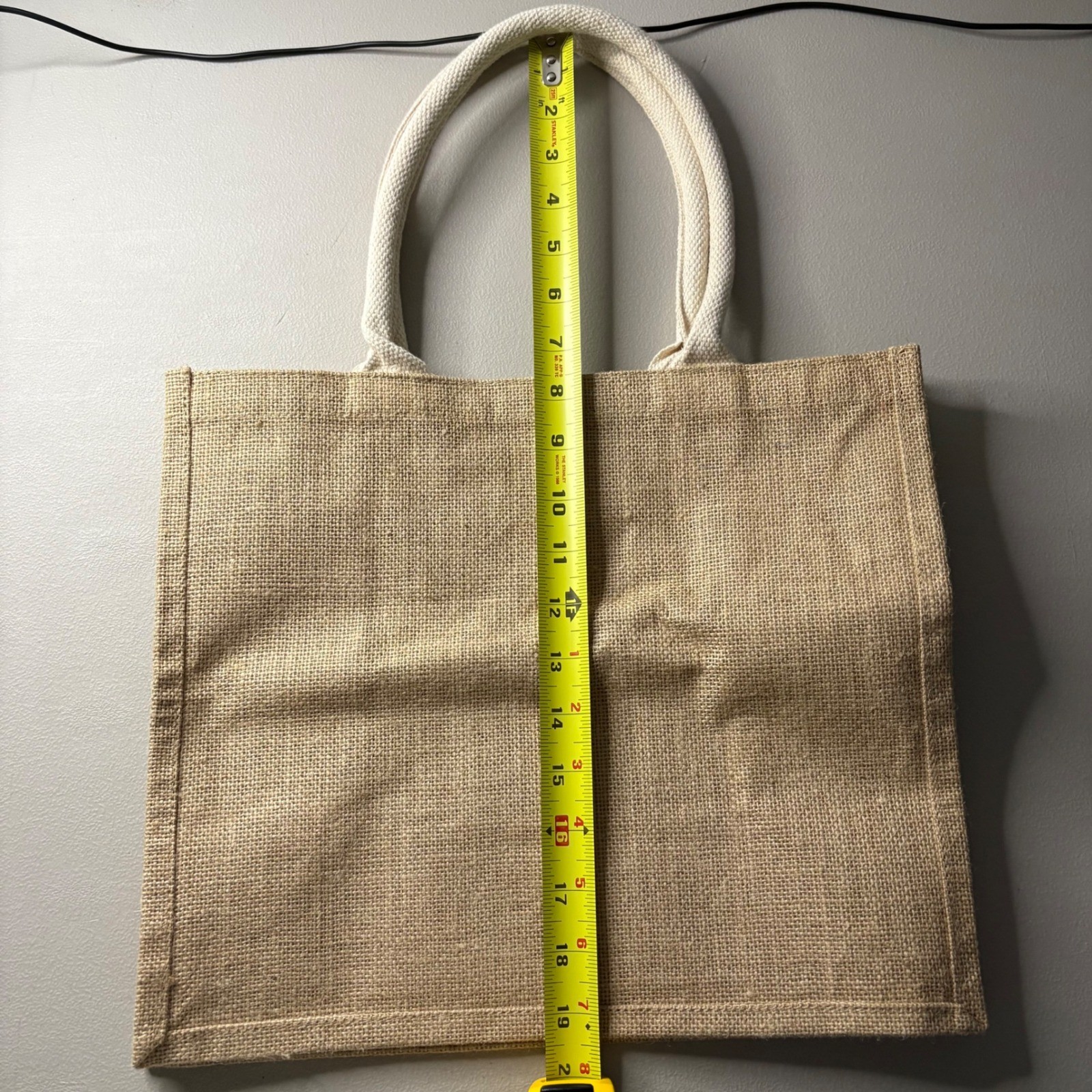 Natural Jute Burlap Tote Bag Eco Friendly Shopper with Rope Handles Tan ECH22A0S