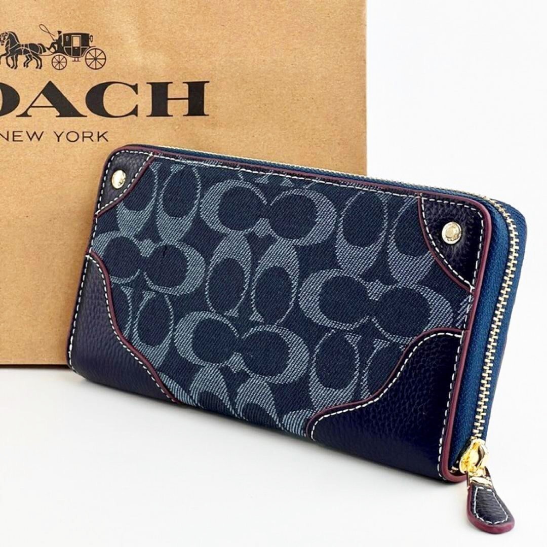 COACH Long Zip Around Wallet Signature Denim F53769 outlet New with Box