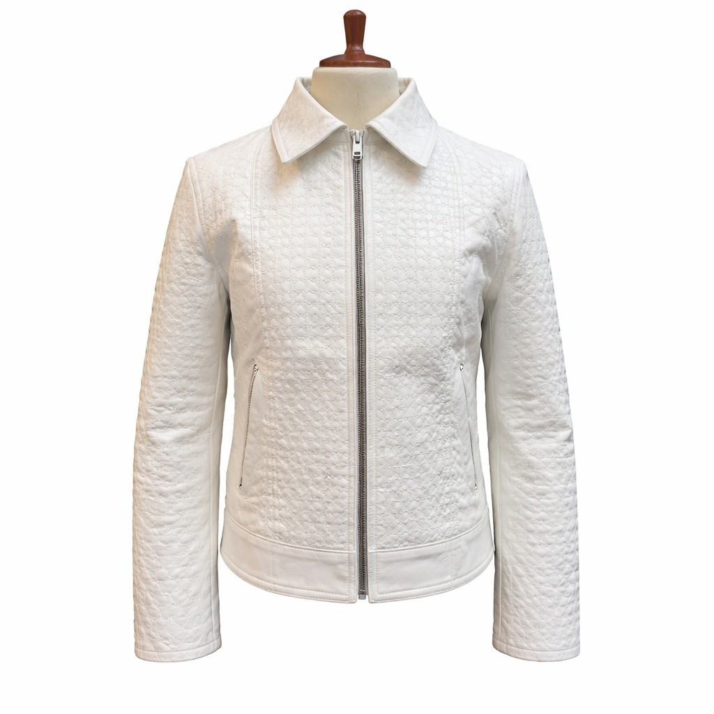 Men’s White Crocodile Texture Leather Jacket Zip Up Fashion Biker Coat.