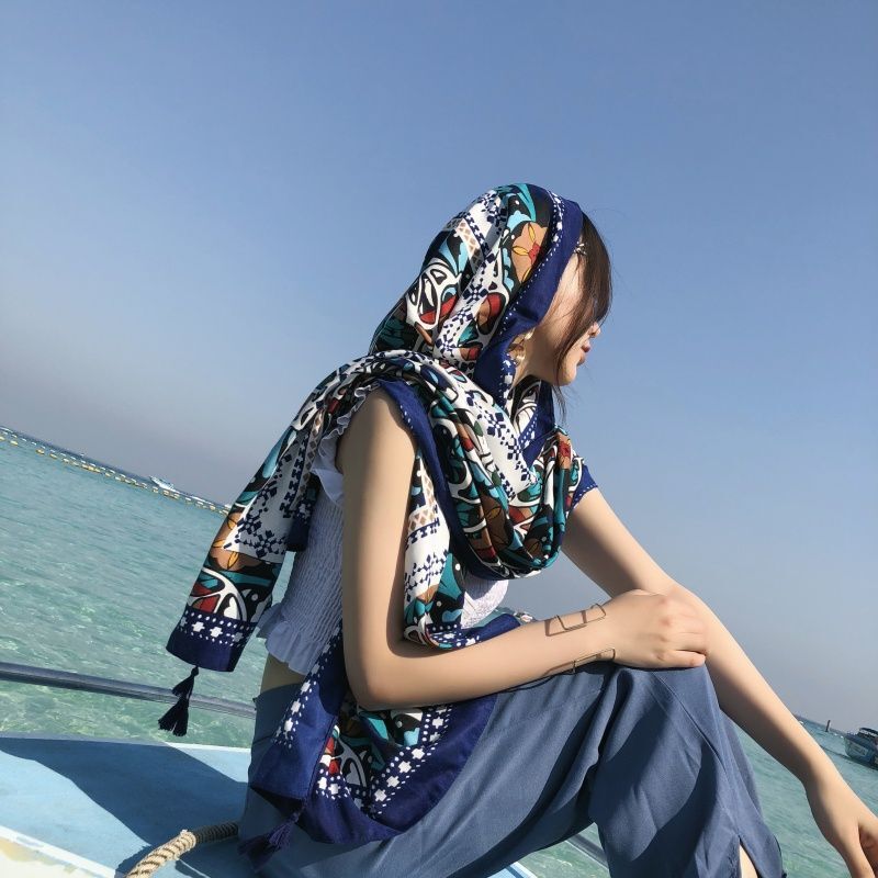 Beach Sun Protection Scarf Cotton Linen Shawl Wrap Long Cover Up Women Summer