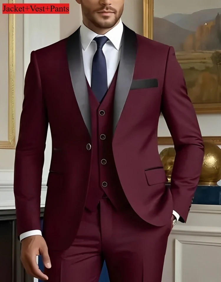 Men’s 3-Piece Slim Fit Suit Set Formal Wedding Business Party Blazer Vest Pant