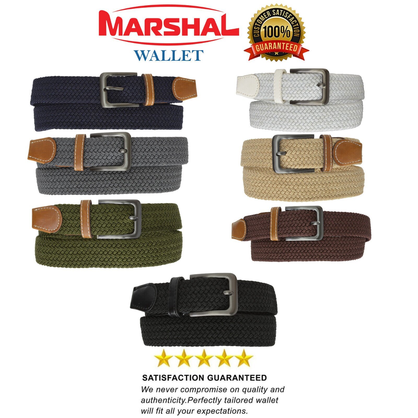 Marshal Wide Men’s Elastic Stretch Belt metal Buckle Belt Casual Golf Belt