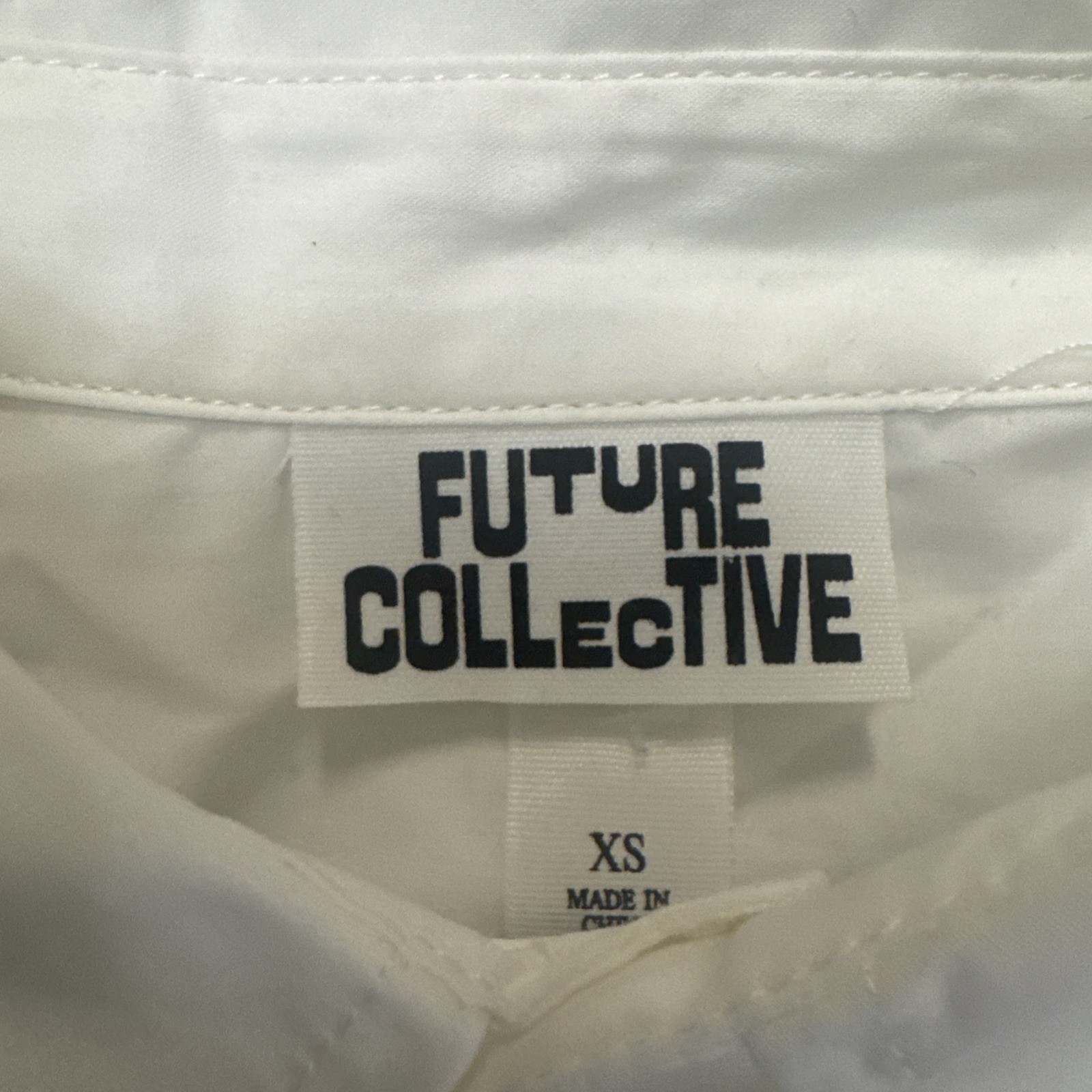 Future Collective White Collared Embellished Asymmetrical Button Down Shirt XS