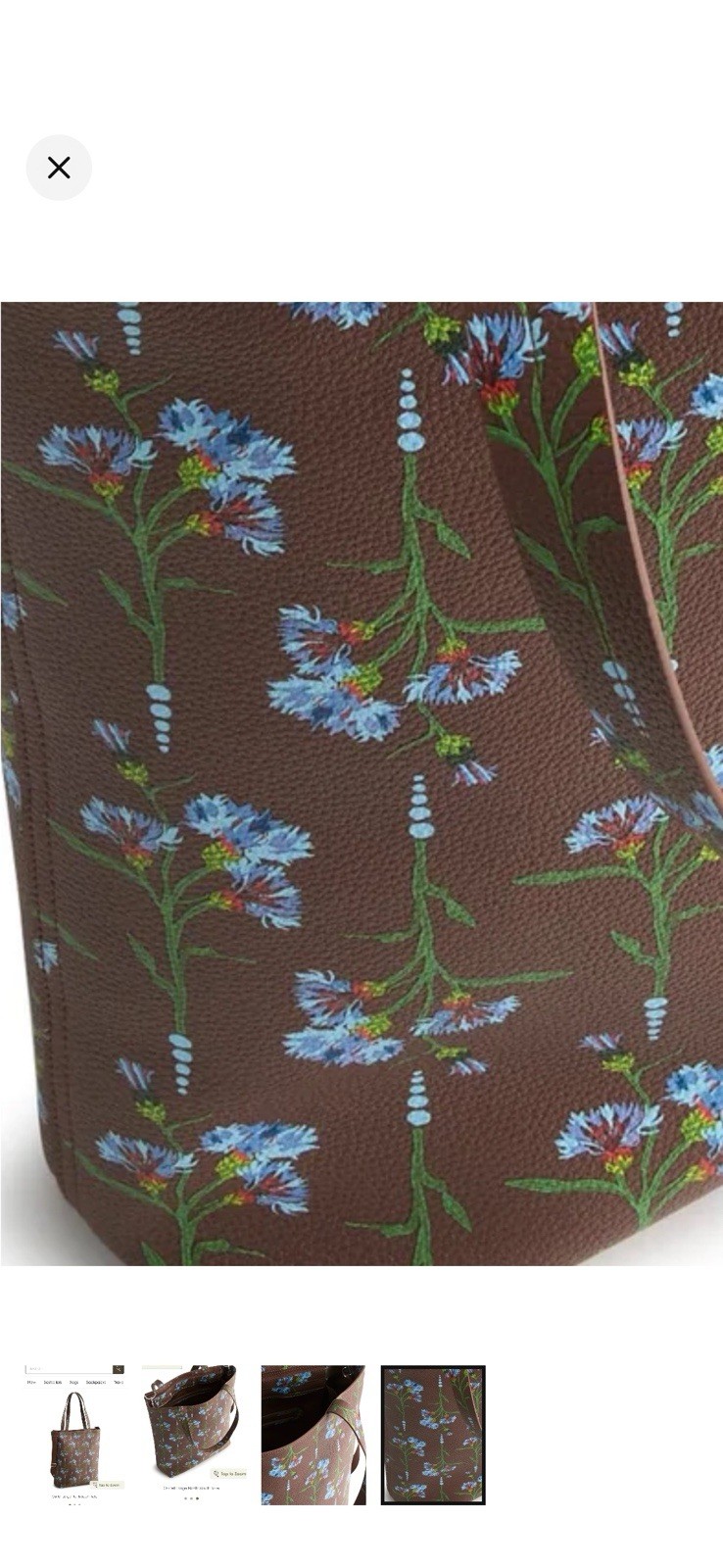 NWT Outlet Large North South Tote in Faux Leather Bachelor Button Dot Floral