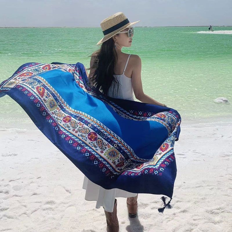 Ethnic Cotton Linen Scarf Shawl Wrap Large Cover for Travel Sun Outdoor Outfit