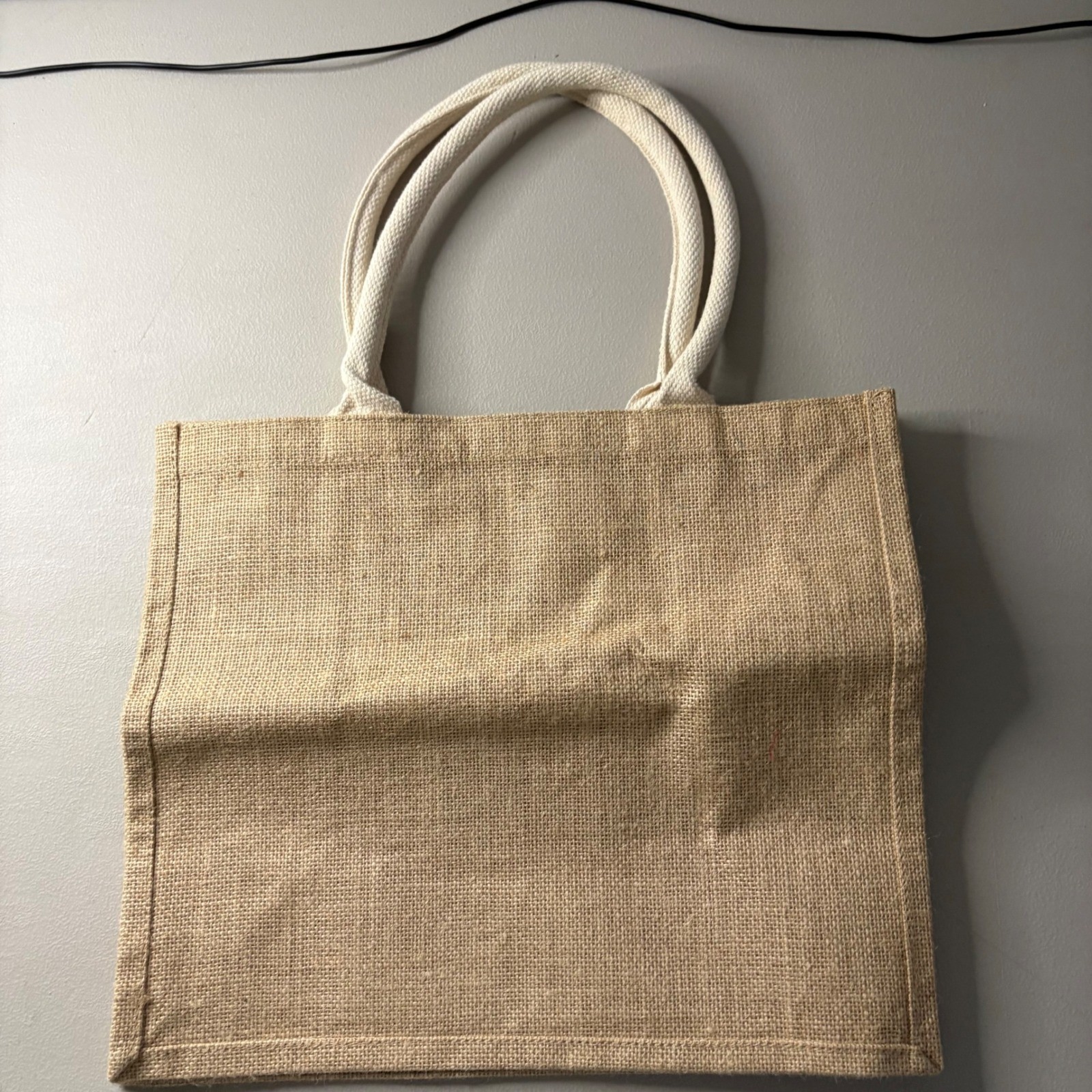 Natural Jute Burlap Tote Bag Eco Friendly Shopper with Rope Handles Tan ECH22A0S