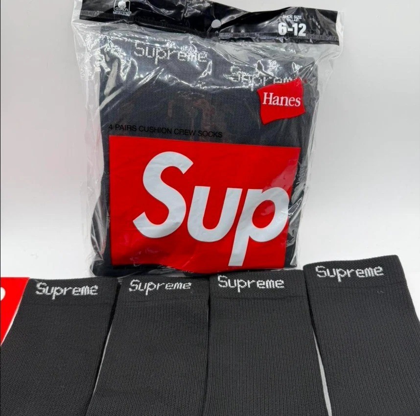 Supreme Hanes Black Crew Socks 4 Pack Men’s Size 6-12 New Sealed