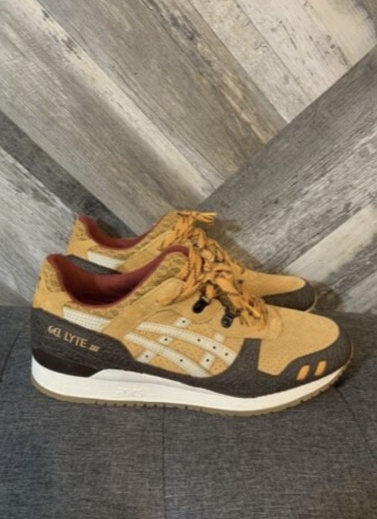 ASICS GEL-Lyte III Leather Low Top Lace Up Sneakers Tan Brown Burgundy H5P1L