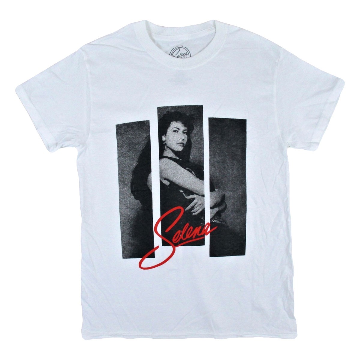 Men’s Selena 3 Strips Photo on White Tee T-shirt Small White