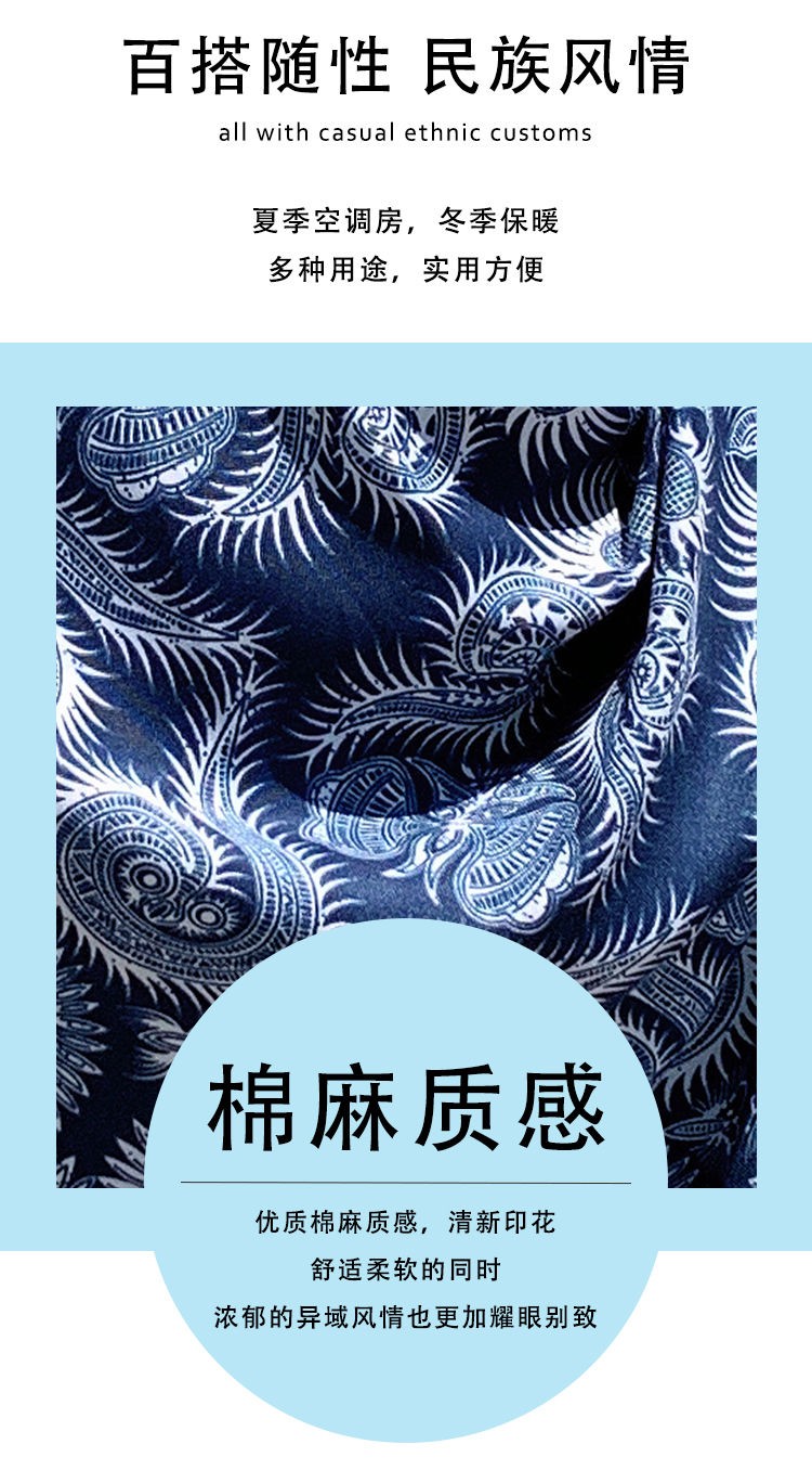 Ethnic Cotton Linen Scarf Shawl Wrap Warm Cover for Spring Fall Travel Photo