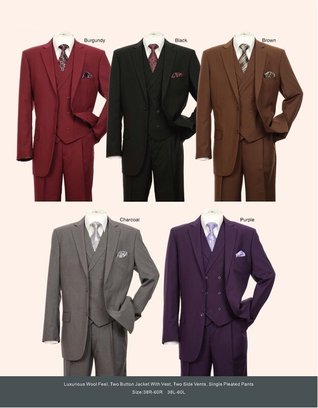Men’s 3 Piece Luxurious Suit With Vest&Pants Two Button Two Side Vents 5702V9