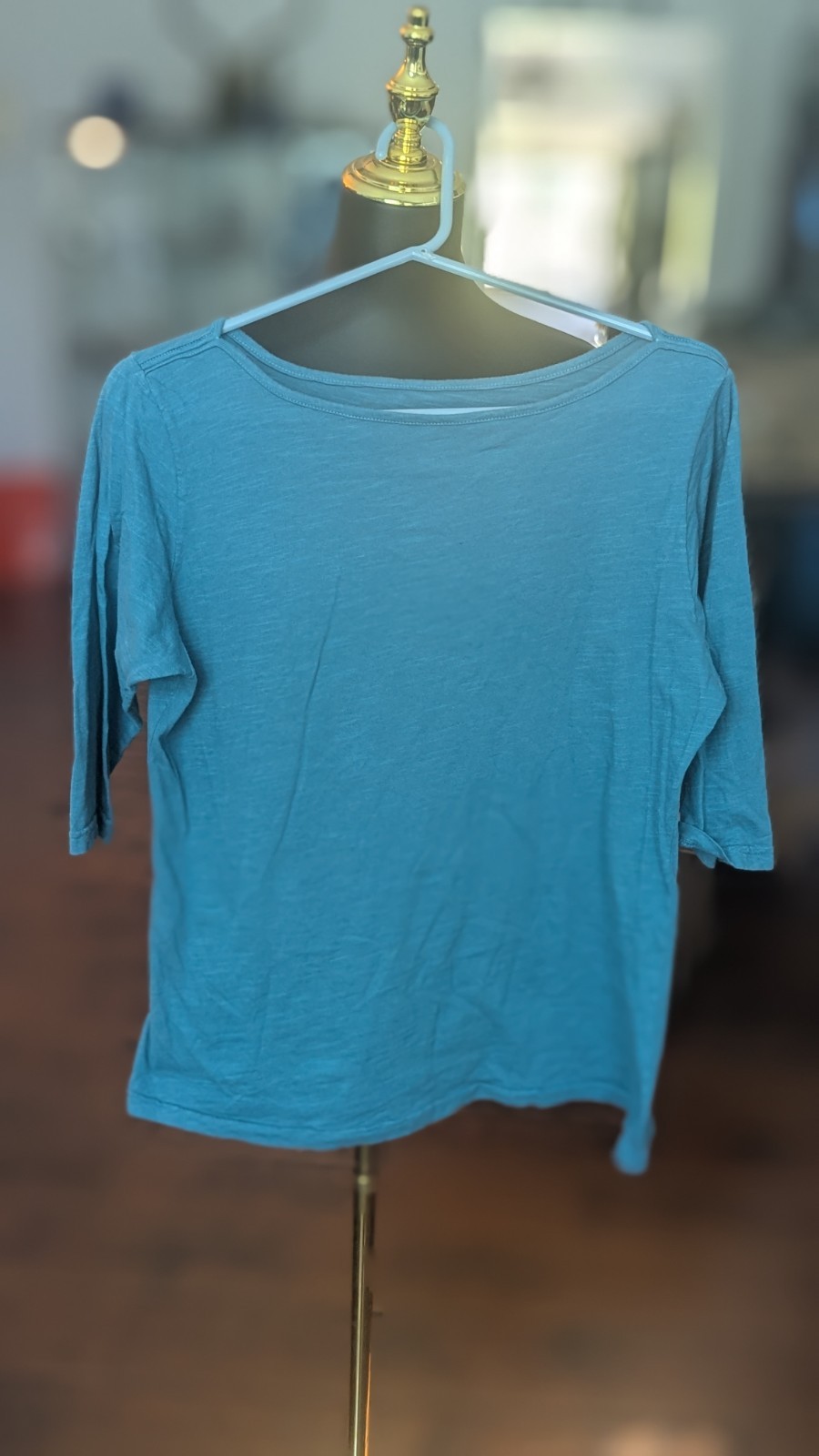 Cotton Basics Women’s Blue 100% Cotton Scoop Neck 3/4 Sleeve Knit Top L