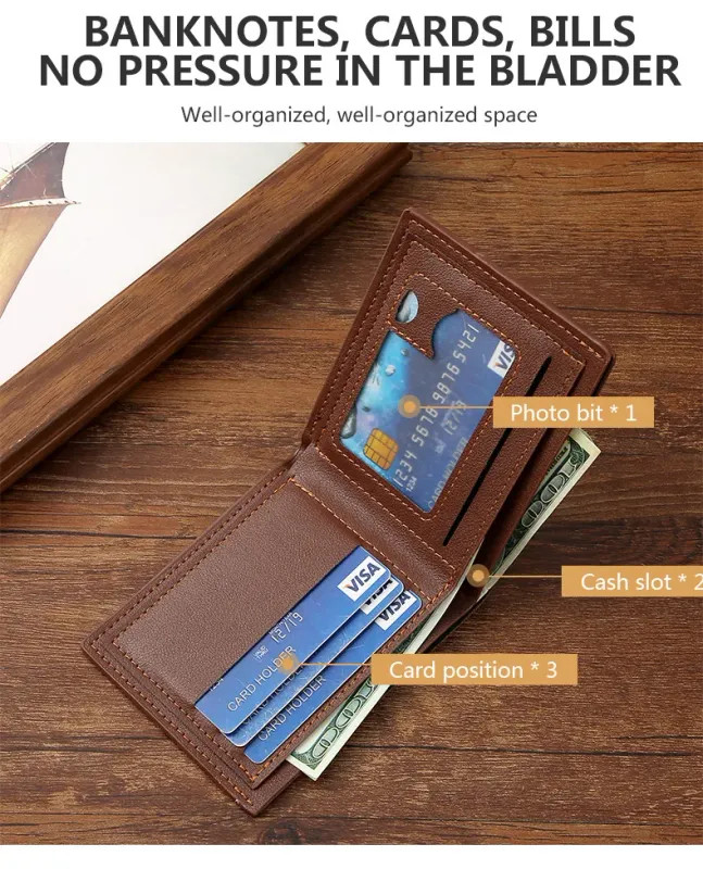 Engrave Custom Name Men’s Short Frosted Leather Wallet Multi-Slot Coin Pocket