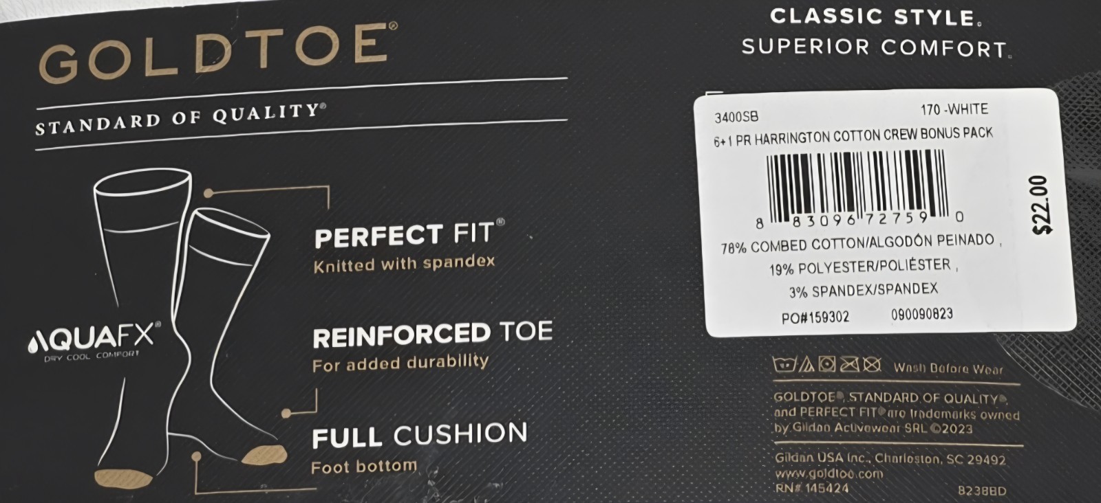 New GoldToe Men’s White Crew Socks 7 Pack Harrington Collection Size 6-12.5