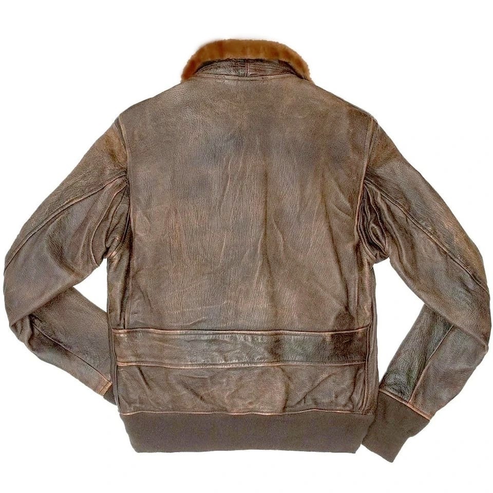 Mens Aviator Navy G-1 Flight Jacket Real Brown Distressed Leather Bomber Jacket