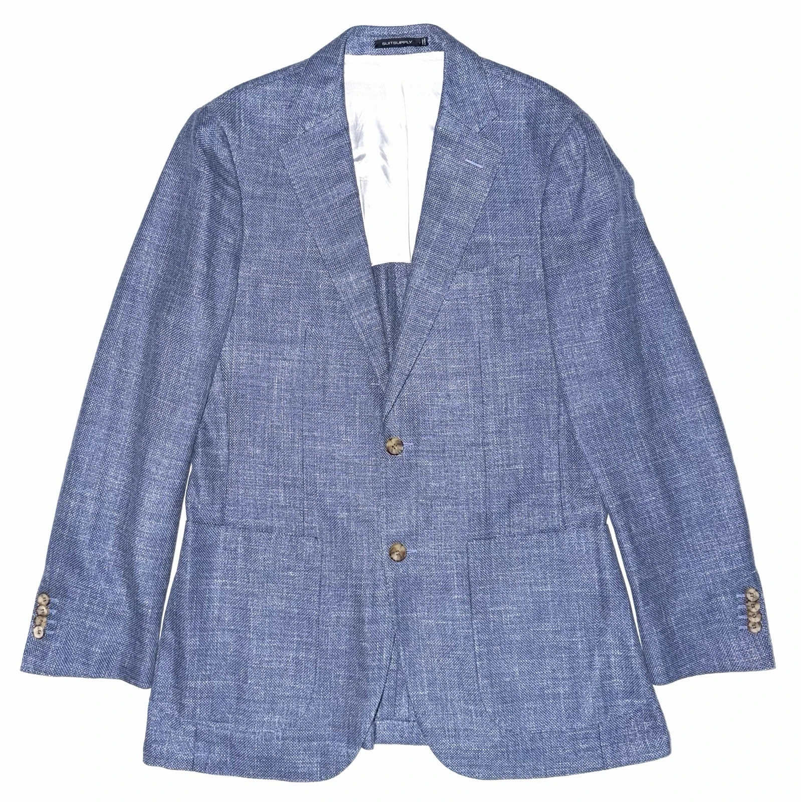 SUITSUPPLY Blue Slim Fit Havana Patch Wool Silk Linen Cashmere Hopsack Blazer 40