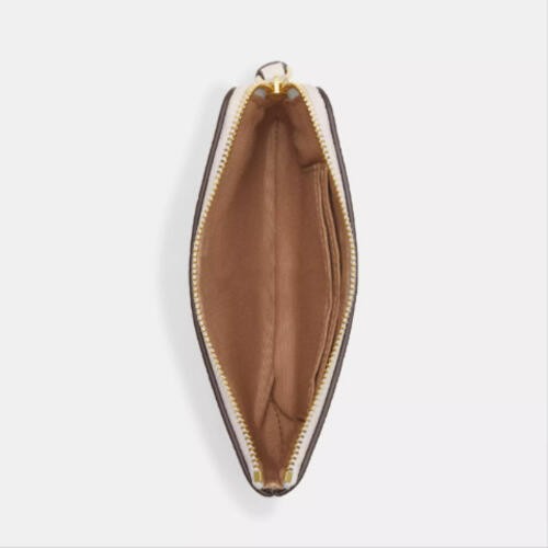 COACH Corner Zip Wristlet In Pebbled Leather Light Khaki Chalk NEW w/TAGS $88