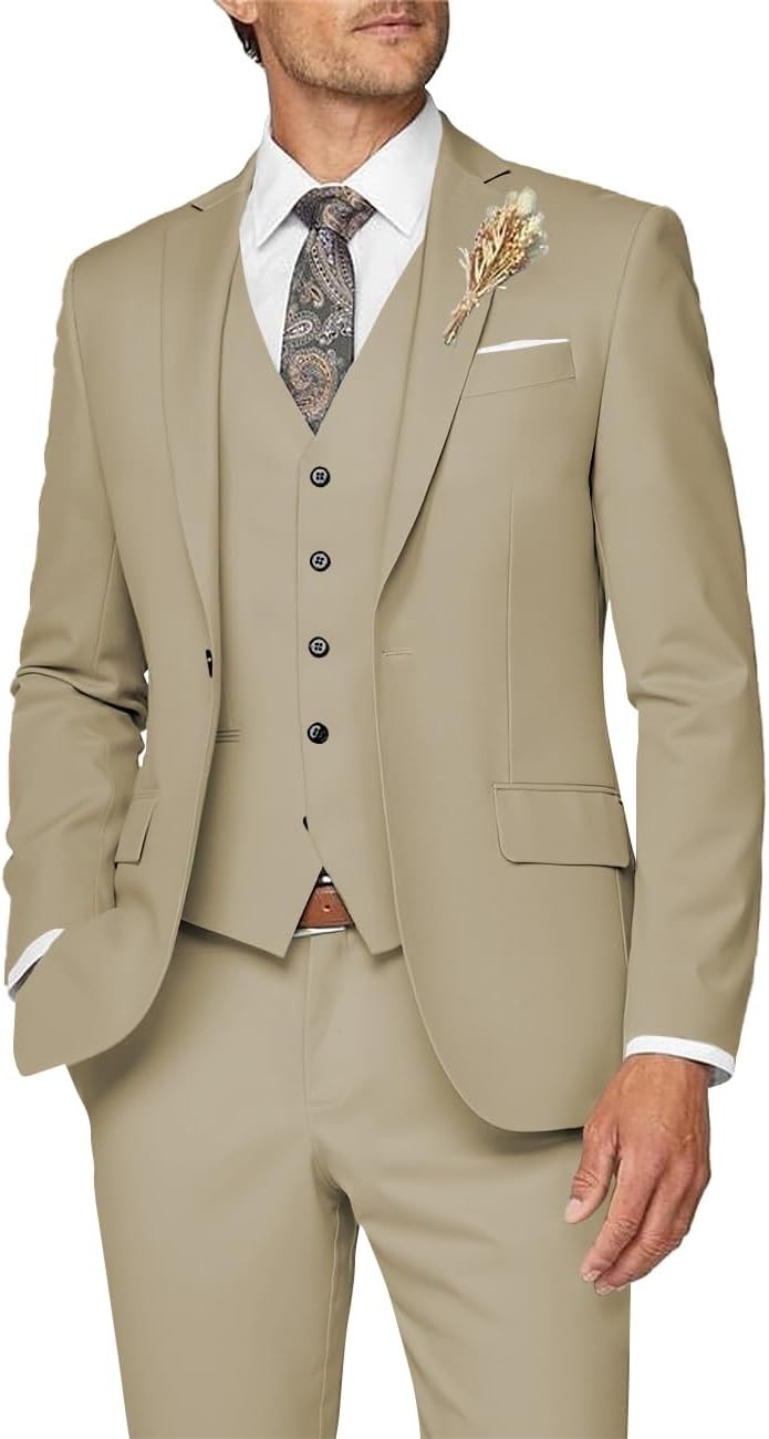 3 Piece Slim Fit Suit for Men Formal Business Wedding Prom Tuxedo Set