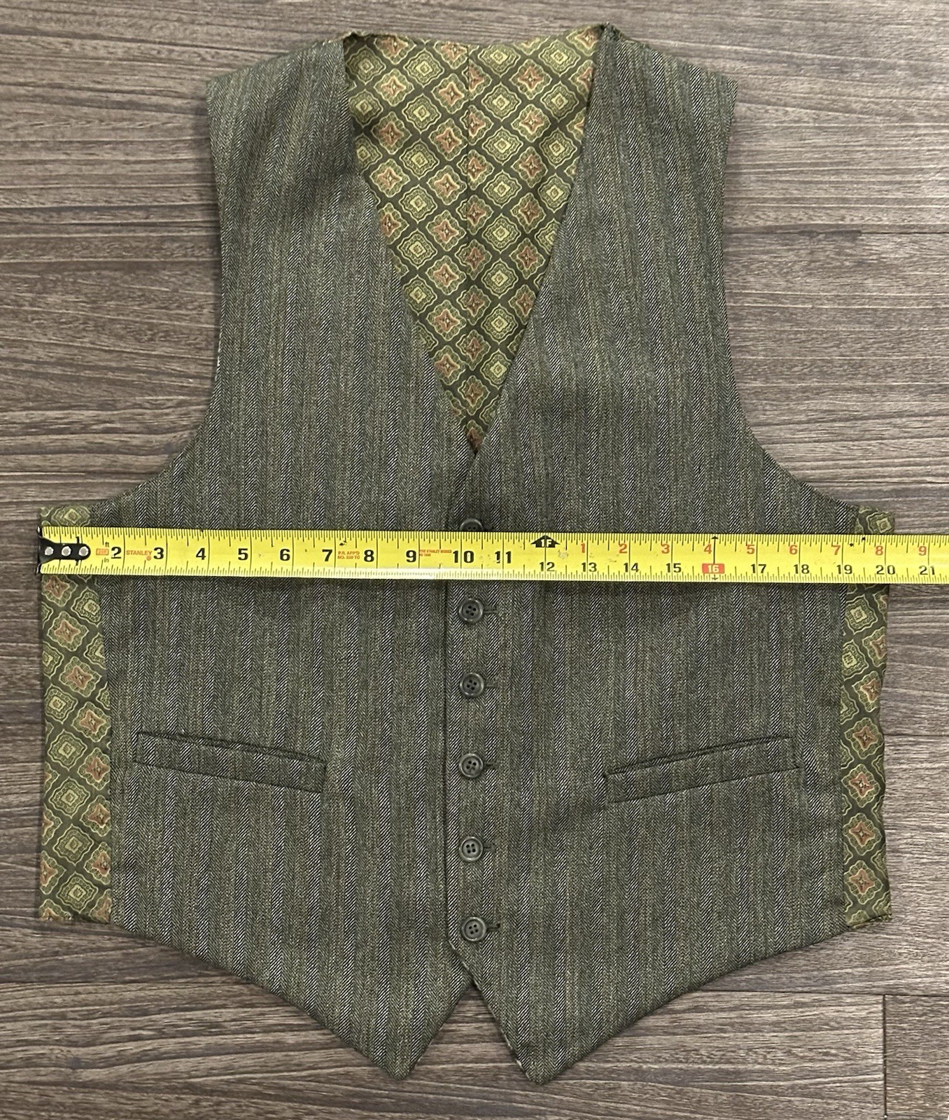 1960s/70s Robert Hall 3 Piece Vintage Suit Sage Green Reversible Vest Size 40R