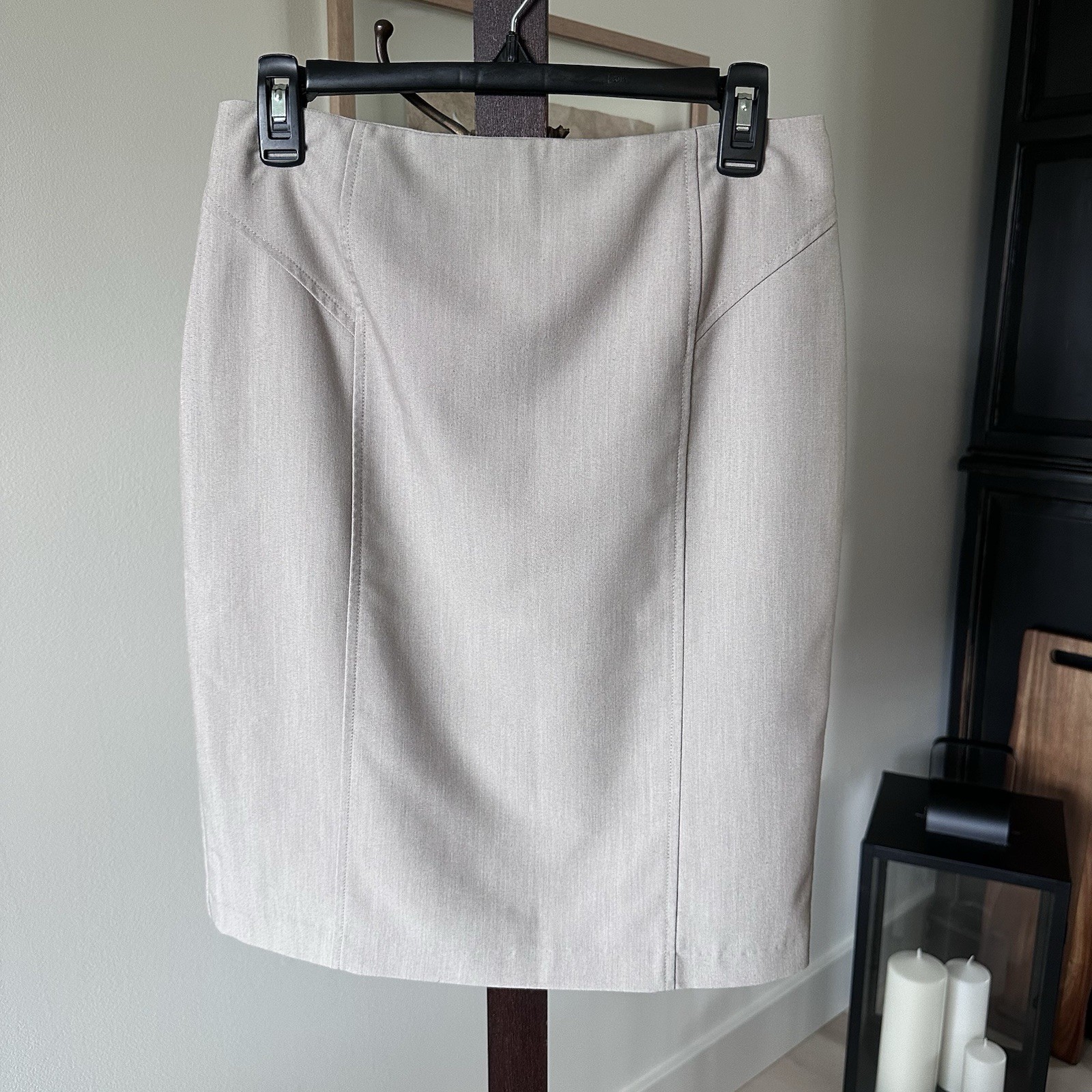 Tribal High Waisted Pencil Skirt Sz M Beige Office Capsule Academia