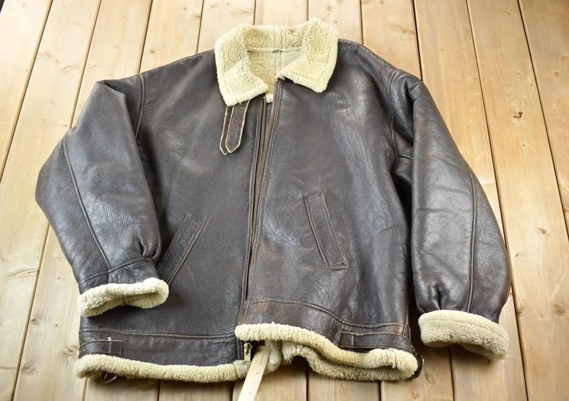 Vintage B3 Aviator Leather Bomber Jacket Men’s Brown Flight Pilot Winter Coat