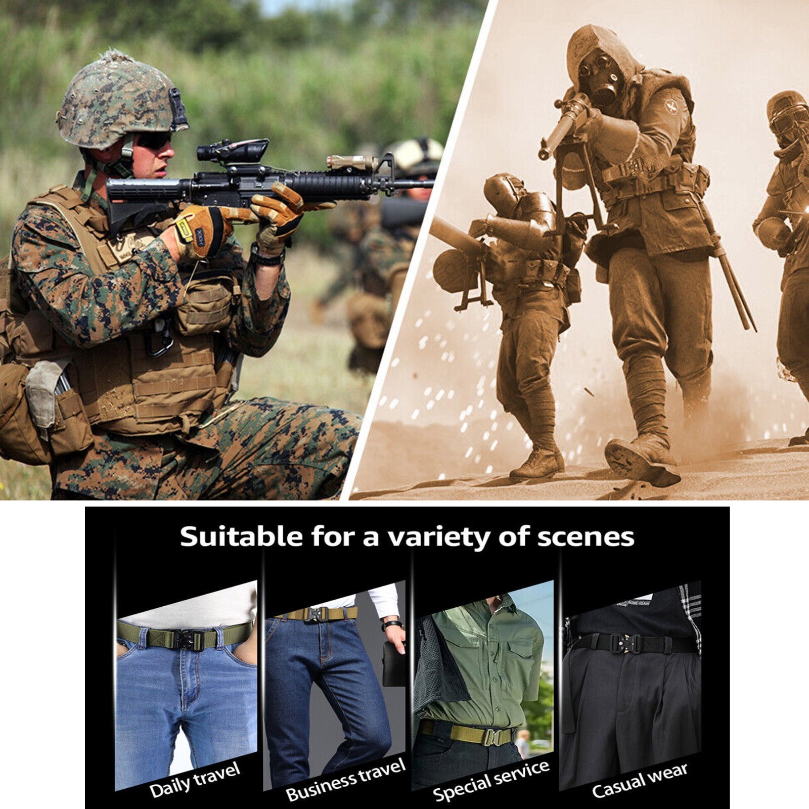 MEN Casual Military Tactical Army Adjustable Quick Release Belts Pants Waistband