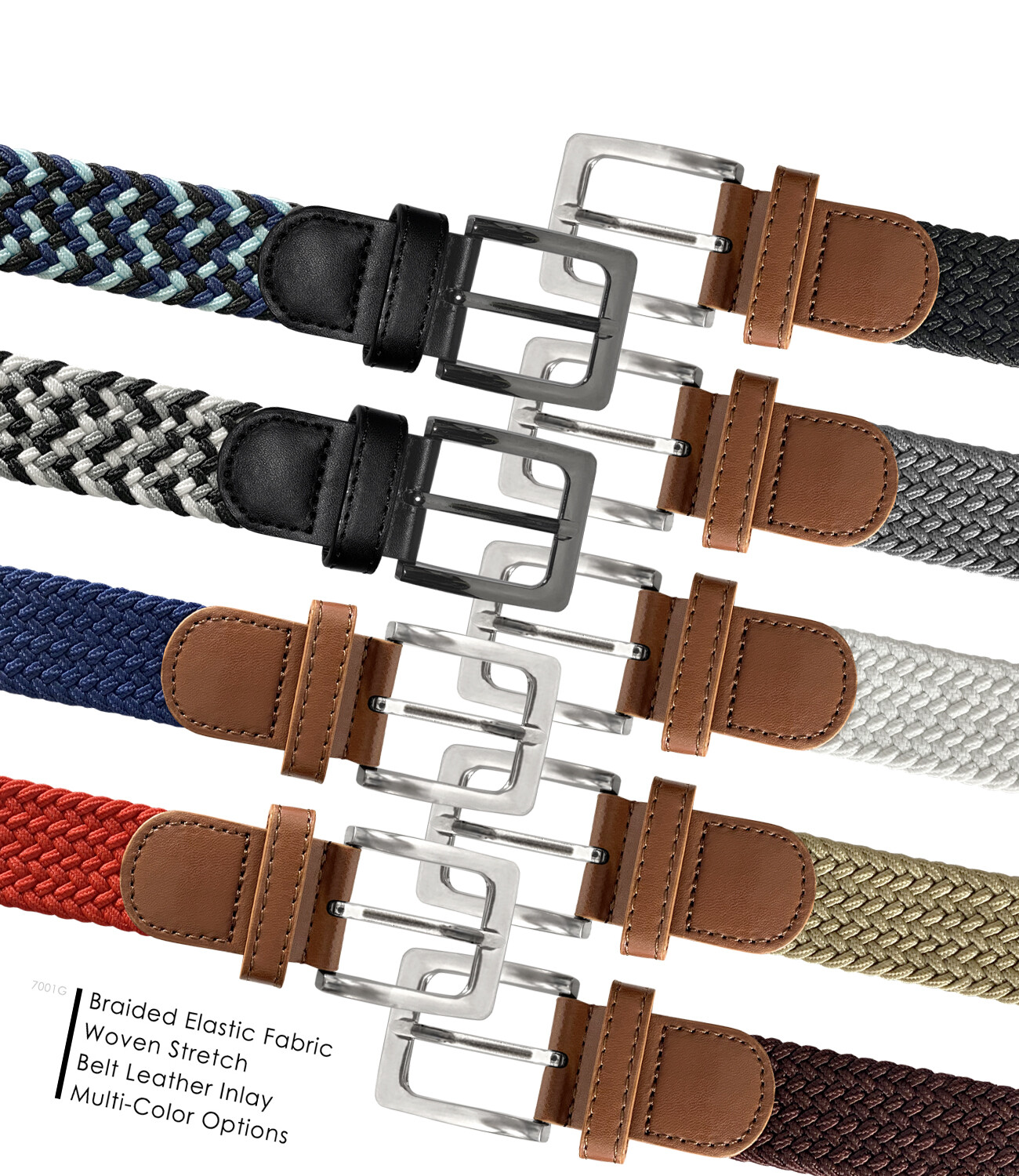 7001G Men’s Stretch Belt Braided Elastic Casual Woven Canvas Fabric Belt 1-3/8″