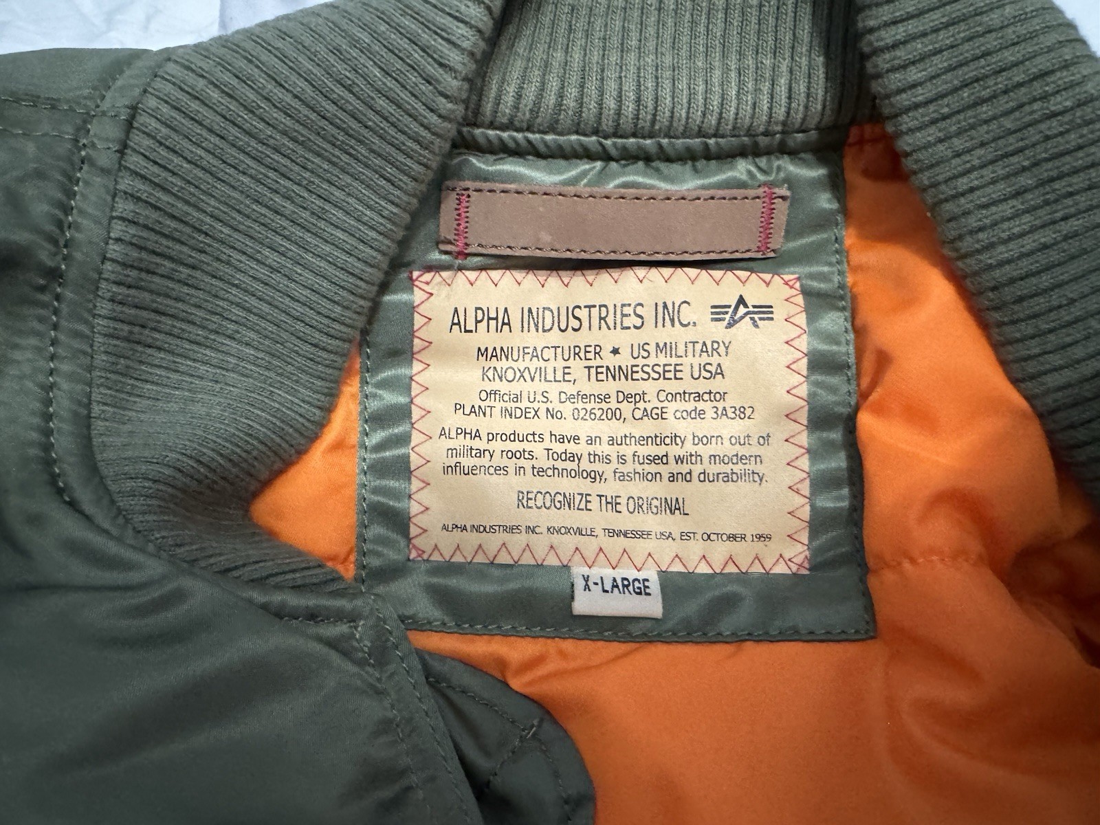 Alpha Industries MA-1 Bomber Flight Jacket / VF59 Fit (Slim) / Sage Green / XL