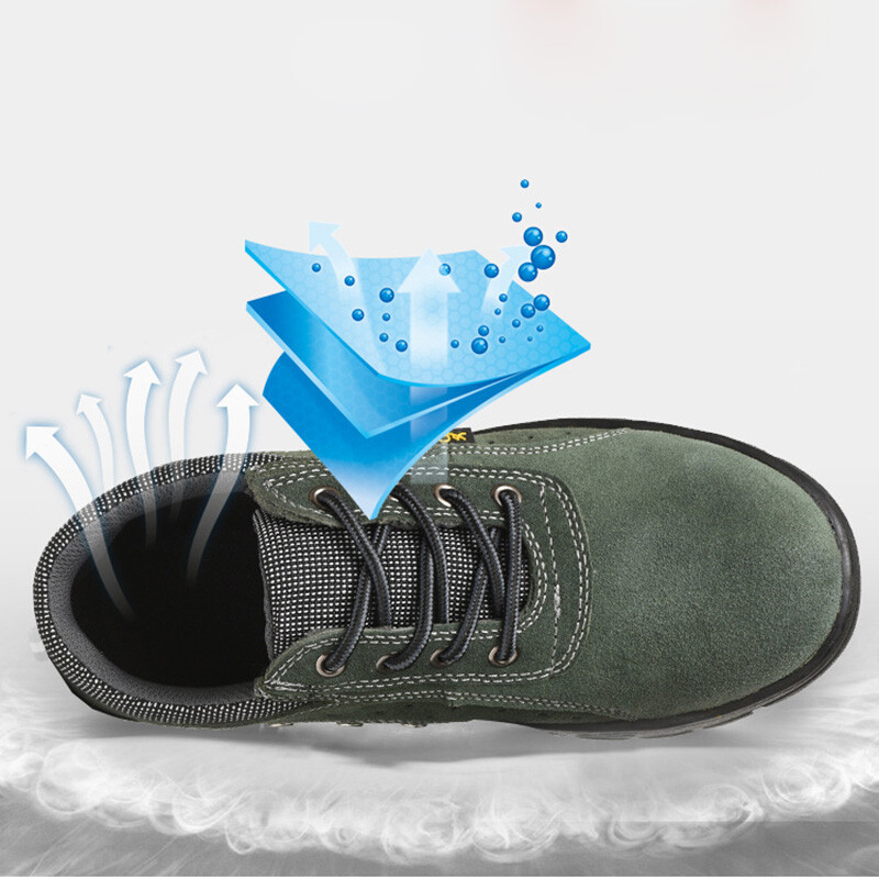 Mens Green Work Boots Breathable Safety Shoes Steel Toe Cap Slip Resistant Size