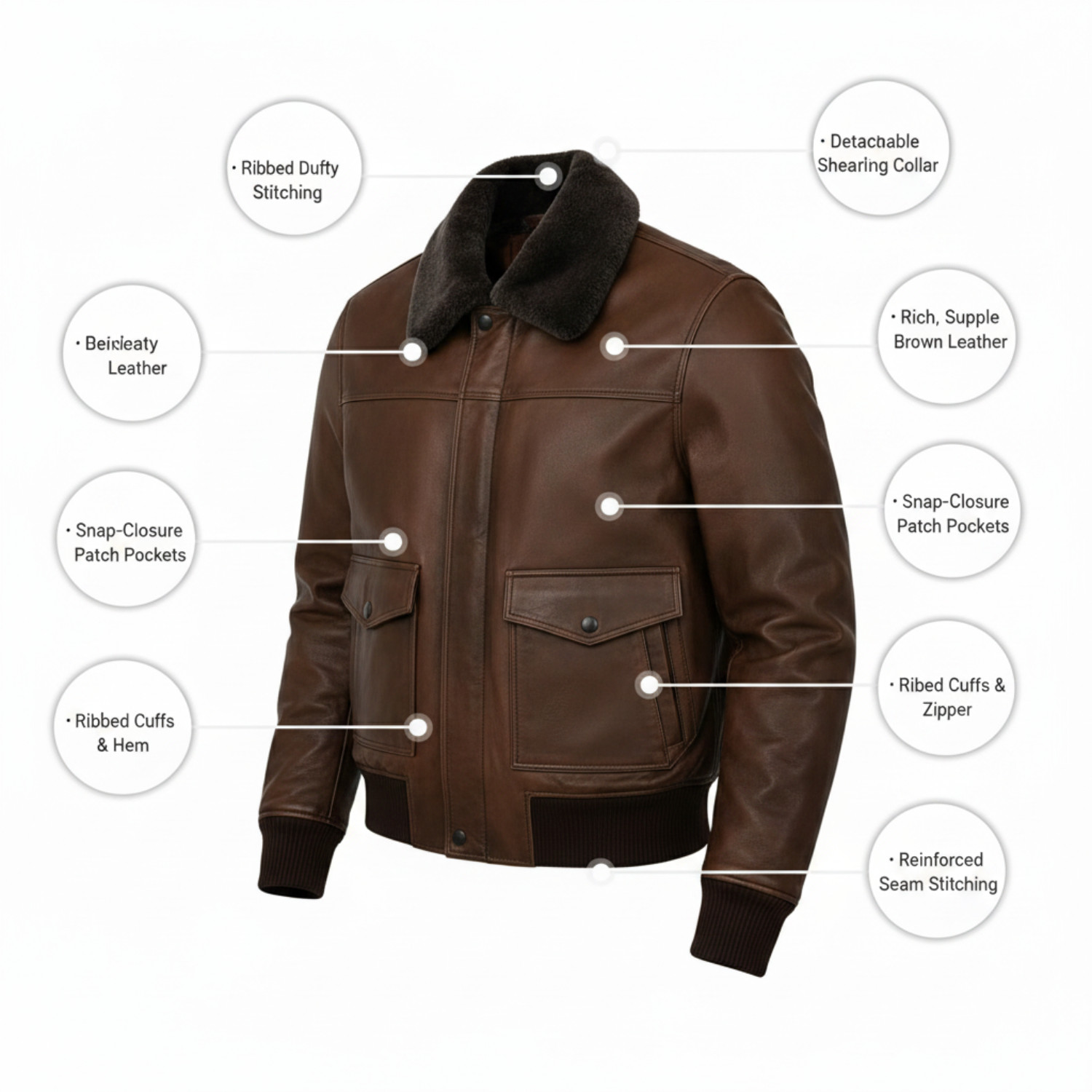 Mens Brown Real Leather Bomber Jacket G-1 Flight Pilot Winter Coat Fur Collar