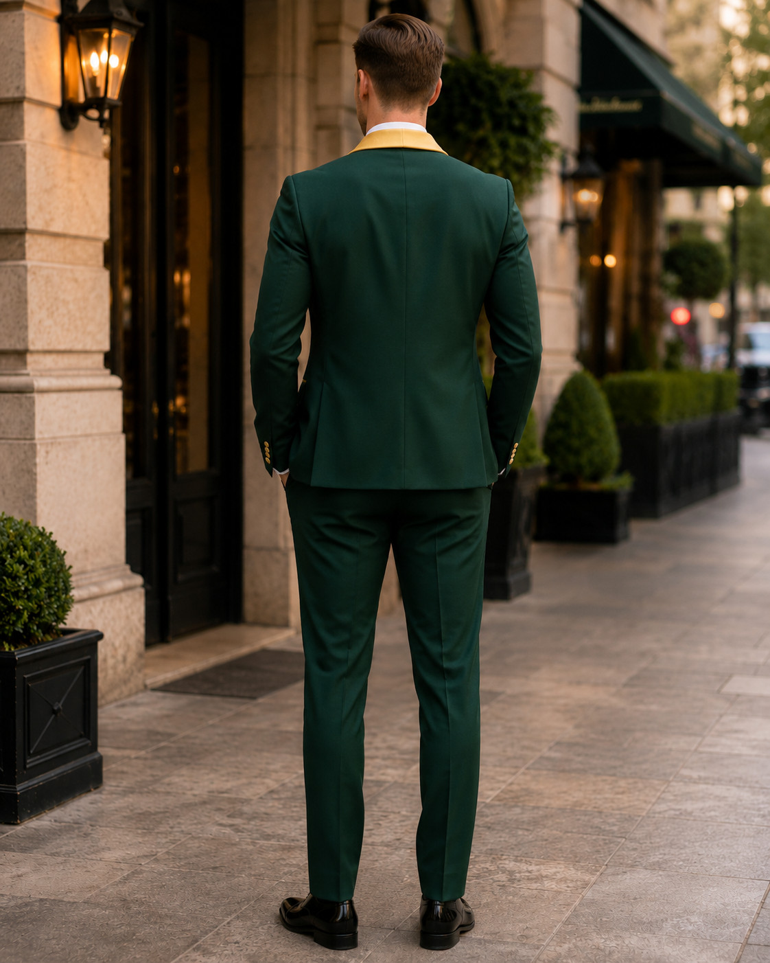Men Emerald Green Gold 3 Piece Tuxedo Suit Wedding Groom Prom Formal Party Wear