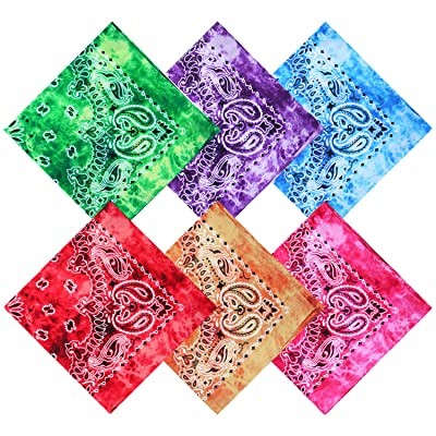 6-12 Double Sided Tie Dye Paisley Print Bandana 100% COTTON Handkerchief 22x 22